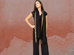 Black Wool and Silk Solid Scarf with Gold Glitter