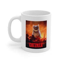 catzilla cat kitten lover, gift coffee mug ceramic,funny gift for her him