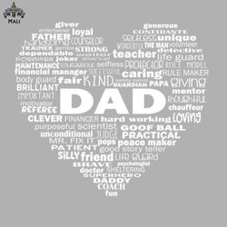 Dad Heart Word Cloud   White Sublimation PNG Download