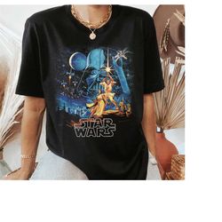 Star Wars A New Hope Faded Vintage Poster Graphic T-Shirt, Disneyland Family Matching Shirt, Magic Kingdom, WDW Epcot Th