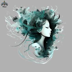 Flowers and Feathers in her hair Sublimation PNG Download