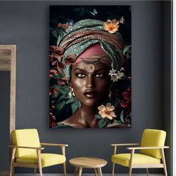 African Woman Glitter Embroidered, Wall Decor, Canvas Painting, Home Decor, Home Art, Handicraft, Canvas Painting Art, D