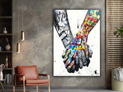 Banksy Hands Canvas, Banksy Holding Hands Poster, Modern Street Graffiti, Canvas Decor, Canvas Or Poster Desings, Canvas