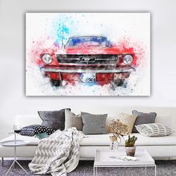 car water color looking canvas painting, car prints art decor,colorful car wall art,red car canvas painting-1