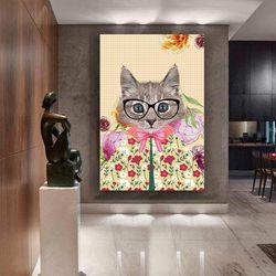 cat canvas art, abstract canvas art, animal design canvas art, abstract wall art, cat design art, geometric pattern canv