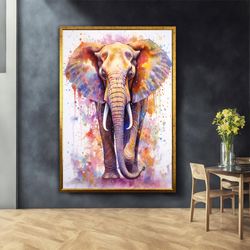 colorful elephant canvas painting, colorful elephant wall decor, elephant canvas print, elephant poster, elephant art, e
