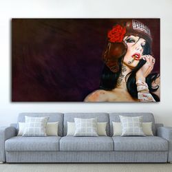 Girl Canvas Modern Wall Art, Canvas Wall Art, Modern Wall Decor, Large Canvas Art, Ink Painting Print, Living Room Wall
