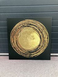 Gold Round Circles Abstract Canvas Painting Handcrafted Glitter Texture, Abstract Canvas Decor, Living Room Wall Decor P
