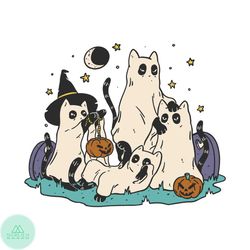 Funny Halloween Cat Ghost Vibe Spooky Season SVG Digital File