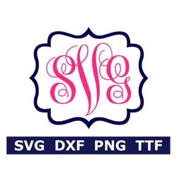 Monogram SVG  TTF Alphabet, Fancy Font  Scalloped Frame, Digital Download, Cut File, Sublimation, Clip Art (52 svg/png/d