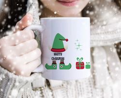 christmas mug with santas elves, winter gift cup, favorite time coffee cup