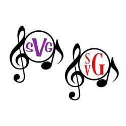 Music Monogram SVG, Music Notes SVG, Monogram Frame, Digital Download, Cut File, Sublimation, Clip Art (includes svg/png