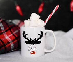 customizable reindeer mug, personalized christmas gift for kids, funny christmas mug