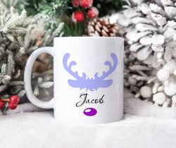 Cute Reindeer Mug, Personalized Christmas Reindeer Face, Eve Box Filler Gift