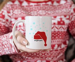 personalized christmas hat mug, custom hot chocolate mug for kid, kids name mug