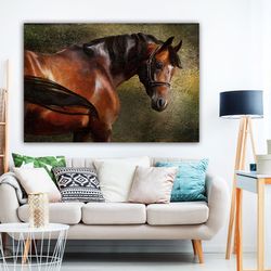 Brown Horses Canvas Painting, Horse Wall Decor, White Horse Art Print, Horses Canvas Home Decor