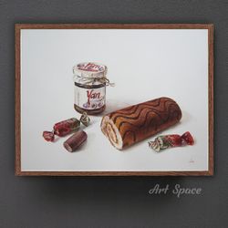 Original watercolor painting "Favorite sweets", decoration for office, housewarming gift, hallway decor, jar of jam