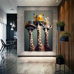 Funky Giraffes Wall Art Canvas Print Picture Home Decor Animals Canvas Wall Hangings