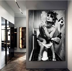 Girl Smoking Toilet, Fashion Toilet Wall Art, Fashion Girl Print, Stylish Wall Art, Girl Drinking Toilet, Fashion Wall A