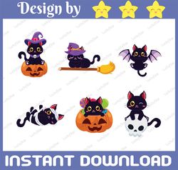 Halloween Cats Bundle PNG, Cute Halloween Cats png for sublimation, Halloween Pumpkin Clip Art, Witch Hats, Cats in Pump