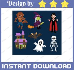 Halloween Bundle Png Clipart ,Halloween Items Download ,Instant Download, wolf clipart, witch clipart,Bat ,Jack-o-Lanter