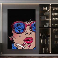 Pop Art Wall Art, Comic Pop Art, Woman , Omg Shock Comic Style, Kissing Astronauts Pop Art Canvas Print, Woman Wall Art,