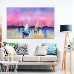 Ship Texture Canvas Painting, Gold Wall Decor Oil Painting On Canvas, Abstract Artwork Nature Wall Art, Boat Painting, W