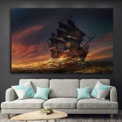 Ship, Sailboat Canvas Painting, Steamboat Painting, Boat Home Decor, Warship, Pirate Ship Canvas Painting, Ship Art,-1