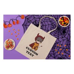 Custom Text Halloween Candy Bag, Halloween Boy Tote Bag, Halloween Candy Bag, Treat Bag For Kids, Toddler Halloween Bag