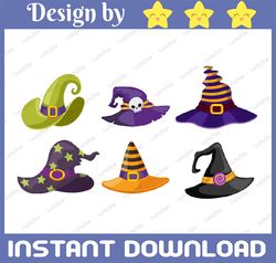 Witch Hats PNG, Halloween Clip Art, Hand Drawn Witches Hat Printable, Halloween Witch Hats , Sublimation Graphic Design