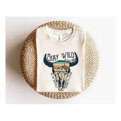 Stay Wild Shirt, Boho Cow Skull T-Shirt, Southwest Tee, Western Clothing, Wild West Sweatshirt, Cowboy Shirt, Country Mu