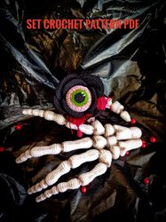 Skeleton wrist and worm flower- decorative figurines amigurumi- Crochet patterns pdf in english. Halloween decor pattern