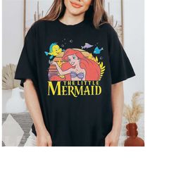 Disney The Little Mermaid Ariel And Flounder Sunset Portrait Shirt, Disneyland Family Matching Shirt,Magic Kingdom Tee,