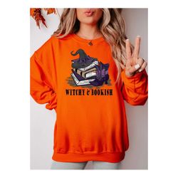Witchy and Bookish Sweatshirt, Halloween Witch Shirt, Book Lover Sweater, Halloween Party Sweater