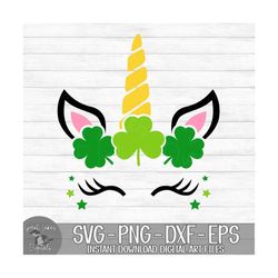 Saint Patrick's Day Unicorn Face - Instant Digital Download - svg, png, dxf, and eps files included! - Shamrocks, Clover