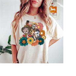 Retro Halloween shirt, Halloween floral T-shirt, Scream, Jason, Michael Myers, Horror movie Floral shirt, Fall Shirt, Ha
