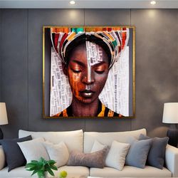 African Woman Canvas Painting, Black Woman Canvas Print, African Woman Painting With Ethnic Woman Art, Framed Canvas