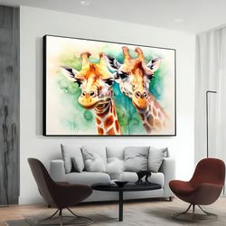 Giraffe Art Print, Colorful Wildlife Painting, Nursery Wall Decor, Kids Room Decoration