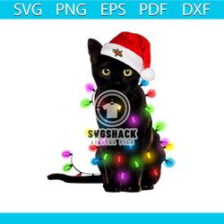 Cat Christmas Svg, Animal Svg, Santa Hat Svg, Black Cat Svg, Christmas Light Svg, Cat Svg, Cat Lovers Svg, Wall Decorati
