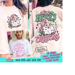 Groovy Santa Merry Christmas SVG PNG Pink Christmas Vibes Groovy Santa Claus Png Retro Christmas Sublimation CutFile Fro