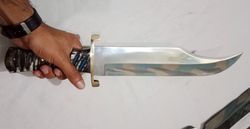 custom handmade d2 steel hunting bowie knife with ram horn handle & sheath