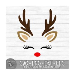 Reindeer - Instant Digital Download - svg, png, dxf, and eps files included! - Christmas, Reindeer Face, Antlers, Girl