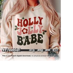 Holly Jolly Babe Svg Png, jolly af svg, Christmas Retro Sublimation png, Christmas Shirt Design, Groovy Transfer Png, Ch