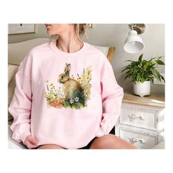 Rabbit Sweatshirt, Vintage Easter Sweatshirt, Easter Bunny Sweatshirt,  Happy Easter Sweatshirt, Easter Gift Tee
