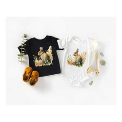 floral bunny easter day shirt, easter gift for toddler kids easter shirt, easter day shirt, bunny shirt, hip hop easter