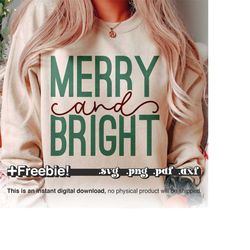 Merry And Bright Svg Png, Retro Christmas shirt svg, Christmas words svg, Merry Christmas Svg, Christmas mom svg, Christ
