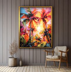 Palm Tree Canvas, Palm Tree Decor, Hawaii Islands Art, Landscape Canvas Painting, Palm Tree Canvas Print