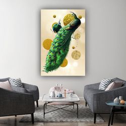 Peacock Canvas Painting,Green And Gold Peacock, Large Canvas Wall Decor Canvas Print, Wall Hanging Decor, Home Decor Wal
