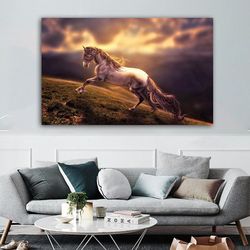 Run Horses Canvas Painting, Horse Wall Decor, White Horse Art Print, Horses Canvas Home Decor-1