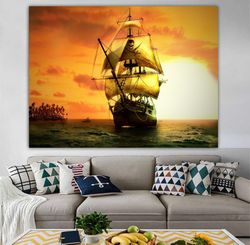 Ship, Sailboat Canvas Painting, Steamboat Painting, Boat Home Decor, Warship, Pirate Ship Canvas Painting, Ship Art,-12